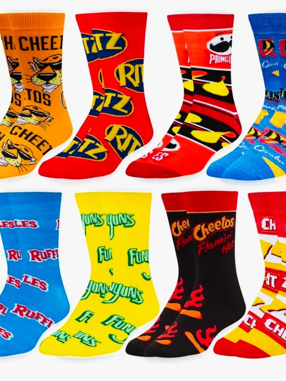 Size Medium 8 Pack Crazy Odd Sox Crew Cotton Blend Socks Ruffles Snacks Food Etc